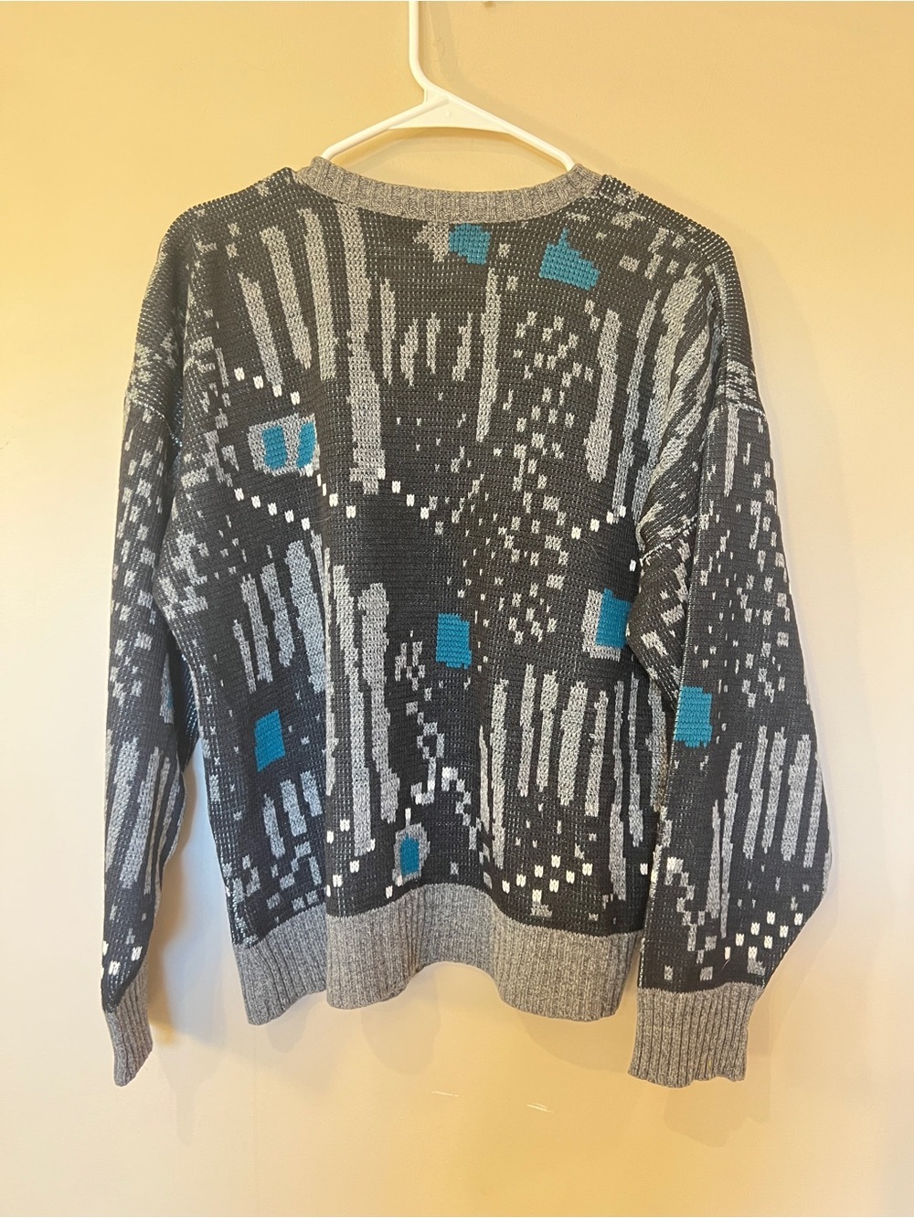 Vintage London Fog Knit Sweater Gray Blue Abstract Pattern Size Medium - Picture 4 of 6
